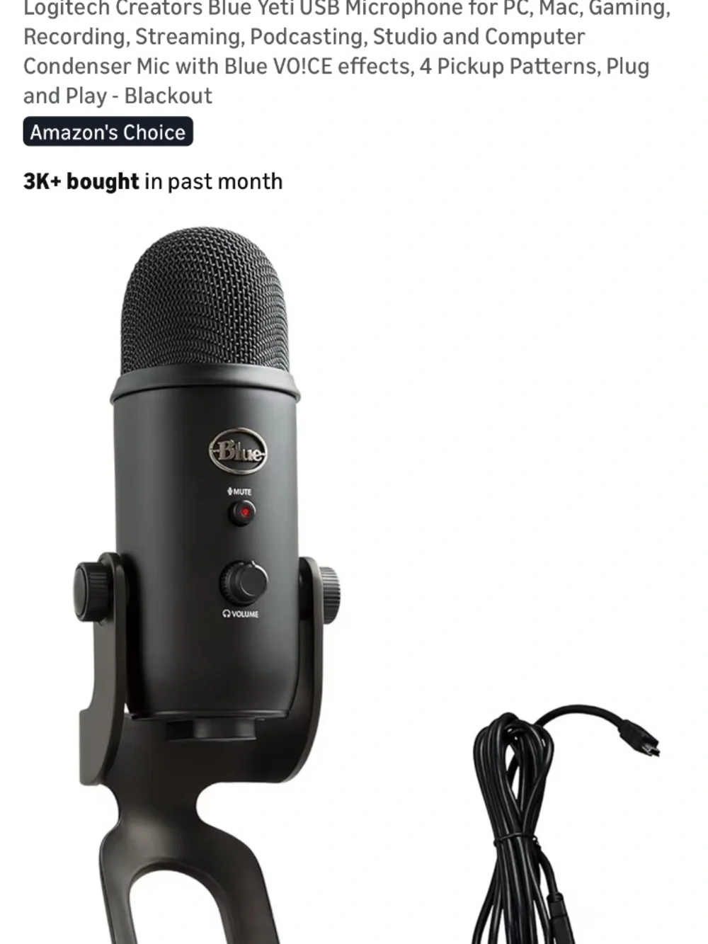 Logitech Creators Blue Yeti USB Microphone for PC and Mac